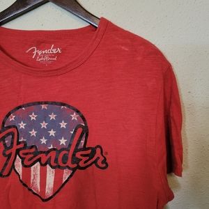 Fender x Lucky Brand Red Patriotic Guitar Pick Graphic Tee
